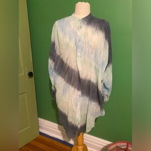 SKIN Tie-Dye Button-Up Tunic Shirt Coverup swimwear in Blue & Gray